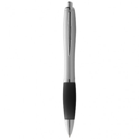 Stylo bille Nash corps argenté grip coloré encre bleue
